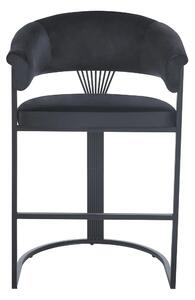 Scaun bar, cadru metalic negru, catifea, Negru/Negru