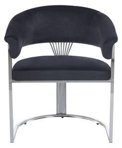 Scaun dining, cadru metalic argintiu, tapiterie catifea, Negru/Argintiu