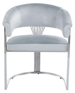 Scaun dining, cadru metalic argintiu, tapiterie catifea, Gri/Argintiu