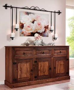 Comodă ~Lemnisfera~ in stil rustic, material lemn masiv de pin, culoare mahon, 151 cm lungime
