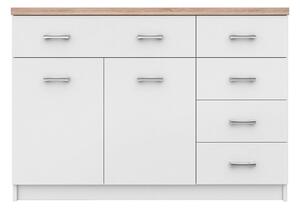 Comoda TOP MIX, alb/stejar sonoma, PAL laminat, cu 2 usi si 5 sertare