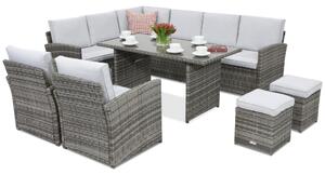 Mobilier de grădină Monaco Comida 7 + 2 pufuri Garden Point gri