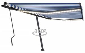 Copertină retractabilă manual cu LED, albastru&alb, 400x300 cm