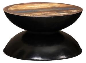 Măsuță de cafea, bază neagră, 60x60x33 cm, lemn masiv reciclat