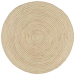 Covor lucrat manual cu model spiralat, alb, 120 cm, iută