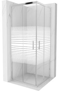 Mexen Rio, duș pătrat cu ușă glisantă 80 (uşă) x 80 (uşă) x 190 cm, sticlă transparentă de 6 mm cu benzi, profil cromat, 860-080-080-01-20