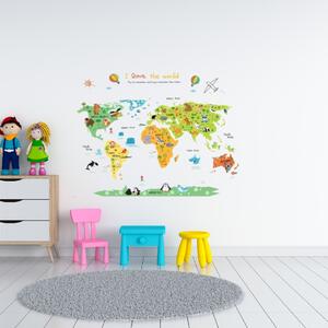 Autocolant de perete "Harta lumii color" 88x110 cm