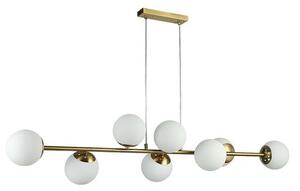 Lustra LED suspendata, model Bali, 8 becuri, baza 20x5 cm, 35W, metal si sticla, IP20, alb/auriu