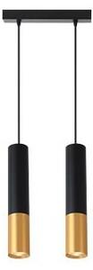 Lustra cu 2 pendule, pentru living/bucatarie, baza 22x4x2,5 cm, lungime cablu 70cm, 35W, negru/auriu