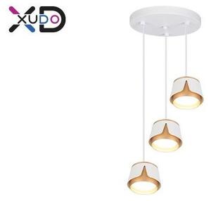 Lustra suspendata LED, 3 pendule, diametru baza 25x2,5 cm, lungime cablu 1m, 35W, IP20, alb/auriu