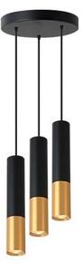 Lustra suspendata cu 3 pendule, design modern, diametru 22 cm, 35W, soclu GU10, negru si auriu