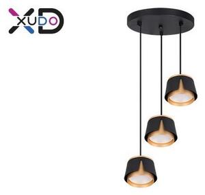 Lustra suspendata, 3 pendule, putere 35W, baza 25x2,5 cm, IP20, negru si auriu