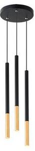 Lustra cu 3 pendule, design tubular, baza 18x 2.5 cm, 35W, G9, negru mat, auriu
