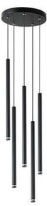 Lustra suspendata LED Piero, 5 pendule, design tubular, diametru baza 22 cm, 35W, G9, neagra