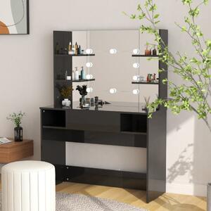 SEN705 - Set Masa toaleta, 100 cm, cosmetica machiaj cu oglinda cu LED, masuta vanity - Negru Lucios