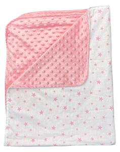 Paturica dubla de iarna 90x70 cm Deseda Minky roz - Steluțe roz pe alb