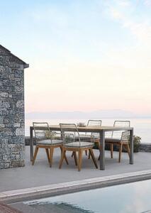 Set 2 scaune de terasa din metal si lemn de tec, Mauren Alb / Natural, l56xA59xH85,5 cm