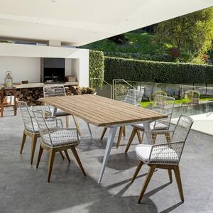 Set 2 scaune de terasa din metal si lemn de tec, Mauren Alb / Natural, l56xA59xH85,5 cm