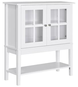 HOMCOM Servantă de Bucătărie Modernă cu 2 Uși din Sticlă Securizată, Raft Reglabil, 80 x 28 x 84 cm, Alb | Aosom Romania