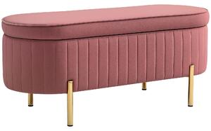 HOMCOM Bancă ovală cu spațiu de depozitare 72 L, cu capac rabatabil, din catifea și lemn, 108 x 44 x 43,5 cm, roz | Aosom Romania
