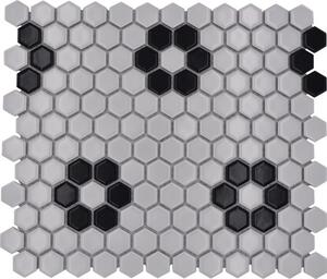 Mozaic piscină ceramic HX035 alb-negru lucios 26x30 cm