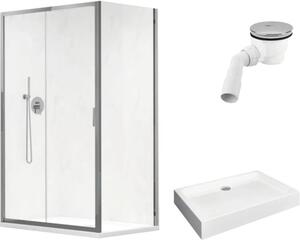 Set cabină de duș dreptunghiulară Radaway Alienta DWJ+S cu cădiță de duș și sifon, 120x80 cm, sticlă transparentă, profil crom