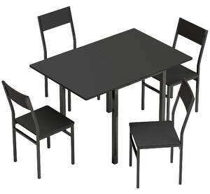 HOMCOM Set Masă și Scaune Dining 5 Piese Extensibil cu MDF și Metal, 80-120 cm, 4 Scaune Stivuibile, Negru | Aosom Romania