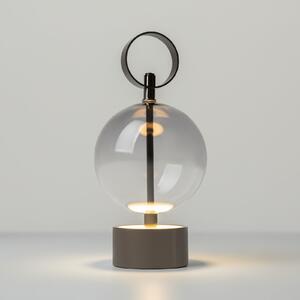 Maytoni Lampa de masă cu LED și baterie DOUBLE MOON, gri fumuriu, înălțime 25 cm, sticlă, Gri, Camera de zi / sufragerie, Sticlă, Modern, glob