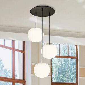 Casablanca Lampă suspendată Acai, alb/negru, rotundă, cu 3 becuri, 26 cm, reglabil, Alb, Camera de zi / sufragerie, Sticlă