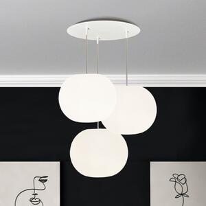 Casablanca Lampă suspendată Acai, albă, rotundă, cu 3 becuri, Ø 26 cm, E27, reglabil, Alb, Camera de zi / sufragerie, Sticlă