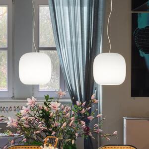 Casablanca Lampă suspendată Murea, albă, sticlă, cu 2 becuri, 25 cm, E27, reglabil, Alb, Camera de zi / sufragerie, Sticlă