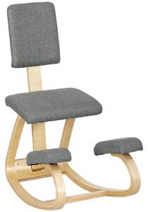 HOMCOM Scaun genunchi ergonomic, din lemn de mesteacăn, care permite o mișcare ușoară de leagăn, 51x84x93 cm, Gri | Aosom Romania
