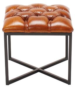 Taburet Buttoned din piele SaddleBrown