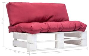 Canapea din paleți de grădină, perne roșii, lemn de pin
