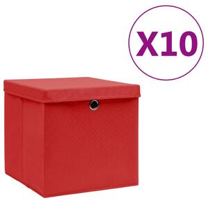 Cutii depozitare cu capace, 10 buc., roșu, 28x28x28 cm