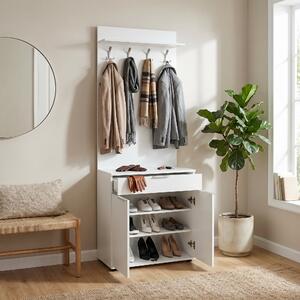 Cuier cu Pantofar Adore Porto Aero, cu Sertar, Alb - Natur, 73x187x36 cm