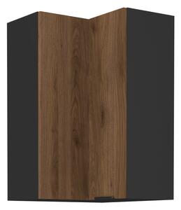 KONDELA Dulap de colţ superior, nuc okapi/negru, MENZO 60x60 GN-90 2F