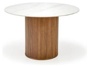 Masa BRUNO, alb cu efect de marmura/nuc, 120x120x76 cm
