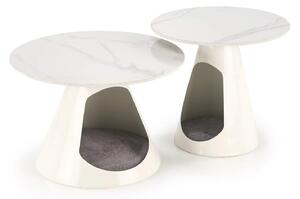 Set 2 masute cafea OSARIO, alb cu efect de marmura, ceramica/metal
