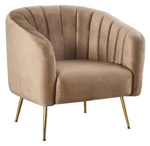 KONDELA Fotoliu de design, ţesătură Velvet maro/gold crom-auriu, BAGY