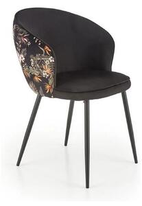 Scaun tapitat K506, negru, cu imprimeu floral, stofa catifelata, 55x60