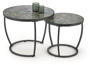 Set 2 masute cafea INES, verde cu efect de marmura/negru, ceramica/met