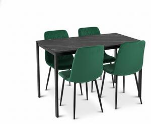 Set de dining 1 + 4, masa neagra RAMOD 100x60 cm decor marmura + scaun verde TURIN cu picioare negre