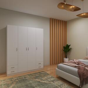 Dulap Haine 4 usi cu sertare, L180 x H200 x A50 cm, Culoare Alb, Material Pal 18mm