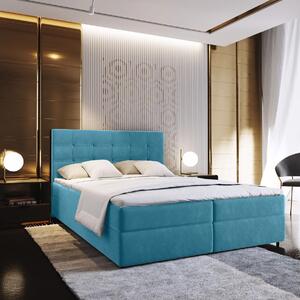 Pat tapițat boxspring GLORIEN VELVET 140x200 cm albastru Saltele: Saltea cu arcuri Bonell