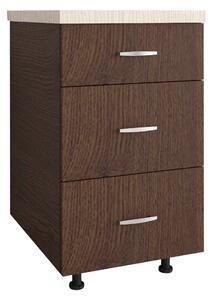 Corp Baza Bucatarie cu 3 sertare, L40cm x H90cm x A50cm, Culoare Wenge, Pal 18mm, Blat Termorezistent