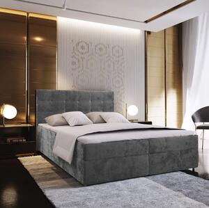 Pat tapitat boxspring GLORIEN VELVET 140x200 cm gri Saltele: Saltea cu arcuri Bonell