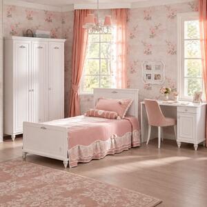 Set mobilier camera copii si adolescenti Romantica , Pat 120x200 cm, Dulap 3 usi si Birou