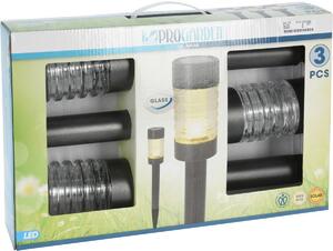 Set de lumini solare ProGarden din oțelinoxidabil, 3 buc, alb cald