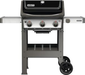 Grătar pe gaz Weber Spirit II E-310 GBS negru 3 arzătoare din oțel inoxidabil 8,79 kW suprafață de gătire 60x46 cm capabilitate iGrill incl. termometru, masă laterală rabatabilă, grătar menținere căldură, tavă de colectare grăsime, cârlige
